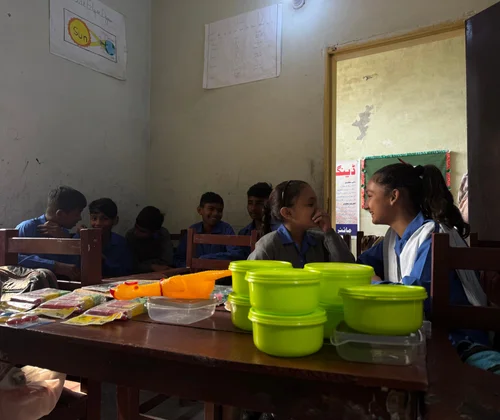 An empty desk representing an absent Christian student at MinorCare’s school in Pakistan.