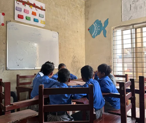 An empty desk symbolizing an absent Christian child at MinorCare’s school in Pakistan.